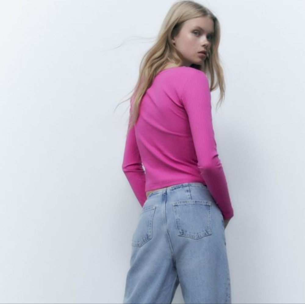 🆕️ Zara Square Neck Ribbed Top - Picture 2 of 3